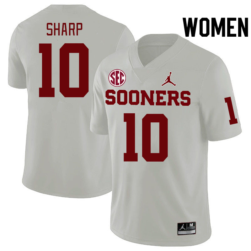 Women #10 Bauer Sharp Oklahoma Sooners 2024 SEC Conference College Football Jerseys-White